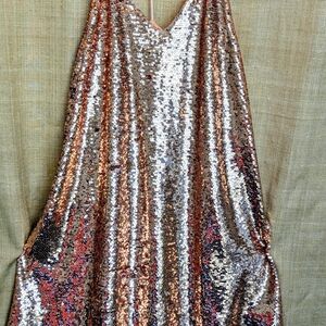NSR Shimmering Sequin Top in Gold and Tan
